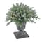 24" Feel Real® Snowy Morgan Spruce Porch Bush in Silver Brushed Plastic Urn with Cones & Champagne Berries